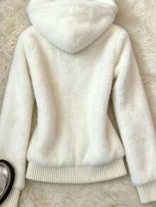 IslaSuriya Autumn/Winter Casual Plush Hooded Cardigan - White - View 2