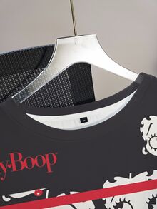 Betty Boop x SHEIN Plus Size Cute Cartoon Graphic Print Crew Neck Short Sleeve T-Shirt - White - View 4