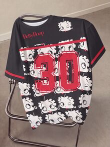 Betty Boop x SHEIN Plus Size Cute Cartoon Graphic Print Crew Neck Short Sleeve T-Shirt - White - View 1