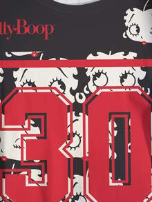 Betty Boop x SHEIN Plus Size Cute Cartoon Graphic Print Crew Neck Short Sleeve T-Shirt - White - View 5
