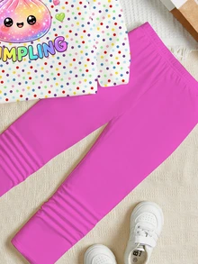 女童休閒可愛趣味擠壓玩具麵包圖案、亮片、水鑽麵包、彩色波點印花、甜奶油風圓領長袖衛衣與內搭褲2件套，適合秋冬，舒適，女童套裝，Y2K，Kawaii - 彩色 - 查看 7