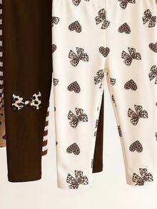 Seriously, 4 Pieces, Cute Sweet Maillard Color Leopard Print Cartoon Rabbit, Striped, Heart Bow Leopard Print, Baby Girl Bottoms, Outdoor Picnic, Outing, Street Style, Chill Chill - Multicolor - View 6
