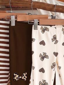 Seriously, 4 Pieces, Cute Sweet Maillard Color Leopard Print Cartoon Rabbit, Striped, Heart Bow Leopard Print, Baby Girl Bottoms, Outdoor Picnic, Outing, Street Style, Chill Chill - Multicolor - View 7