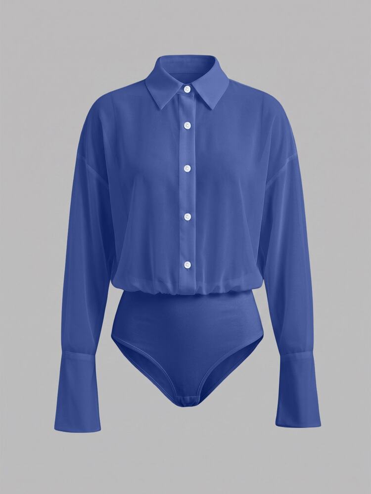 Cévolie Women's Casual Daily Commute Versatile Shirt Bodysuit - Royal Blue - View 4