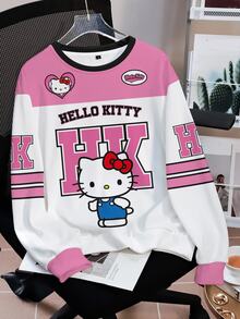 HELLO KITTY AND FRIENDS | SHEIN Sweatshirt Lengan Panjang Leher Bulat Motif Kartun Kasual Wanita - Putih - View 3