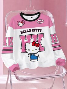 HELLO KITTY AND FRIENDS | SHEIN Sweatshirt Lengan Panjang Leher Bulat Motif Kartun Kasual Wanita - Putih - View 1
