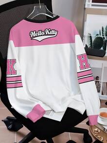HELLO KITTY AND FRIENDS | SHEIN Sweatshirt Lengan Panjang Leher Bulat Motif Kartun Kasual Wanita - Putih - View 2