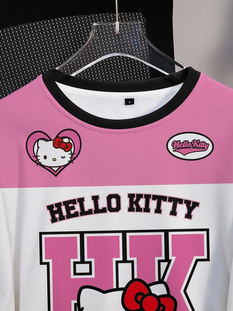 HELLO KITTY AND FRIENDS | SHEIN 女款休閒卡通印花圓領長袖運動衫 - 白色 - 查看 5
