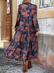 EMERY ROSE Vestido midi de mujer casual de otoño con estampado botánico y cuello con muesca - Multicolor - Ver 2