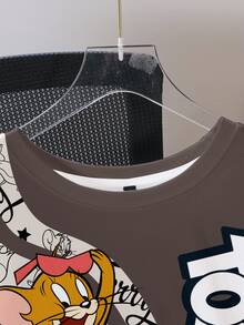 TOM & JERRY X SHEIN Men's Letter Cartoon Print Crew Neck Short Sleeve Casual T-Shirt - White - View 3