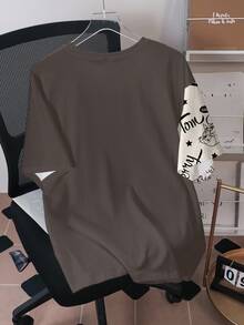 TOM & JERRY X SHEIN Men's Letter Cartoon Print Crew Neck Short Sleeve Casual T-Shirt - White - View 2
