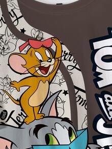 TOM & JERRY X SHEIN Men's Letter Cartoon Print Crew Neck Short Sleeve Casual T-Shirt - White - View 5