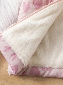 SHEIN 女嬰粉色愛心印花保暖內裡加厚立領拉鍊背心，可愛內搭/外穿棉墊背心 - 粉色 - 查看 6