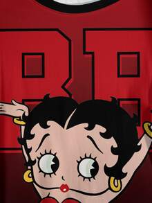 Betty Boop x SHEIN Plus Size Cartoon Print Round Neck Short Sleeve T-Shirt - White - View 5