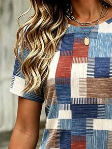EMERY ROSE Women's Regular Fit T-Shirt, Multi-Color Contrast Print Pattern Design, Casual Vacation Wear, Comfortable Fabric, Daily, Travel, Commute, Fitted Style - White - View 5