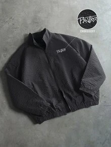 PAVTROS Men's Letter Pattern Plaid Long Sleeve Zip-Up Casual Jacket - Black - View 2