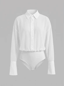 Cévolie Women's Casual Daily Commute Versatile Bodysuit - White - View 4