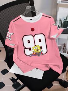 SpongeBob SquarePants | SHEIN 女款數位卡通印花休閒百搭日常穿著T恤 - 白色 - 查看 3
