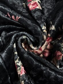 Trelyra French Vintage Floral Print Korean Velvet Women's Vest Black Lace Patchwork Women's Small Stand Collar Vest Gold Button Decoration Women's Vest - Black - View 9