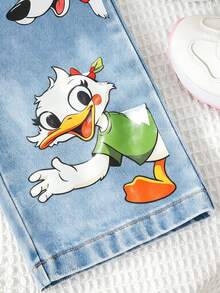 SHEIN Elladie kids 少女卡通丹寧復古牛仔褲 - 藍色 - 查看 6