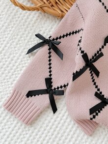 LMoss Kids Baby Girl Knitted Plaid 3D Bow Casual Sweater & Long Autumn Pants 2 Pieces Set - Multicolor - View 7