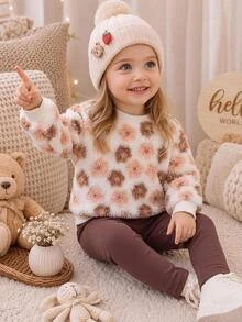 LMoss Kids 女嬰針織仿皮草圓領休閒衛衣與長褲兩件套 - 彩色 - 查看 7