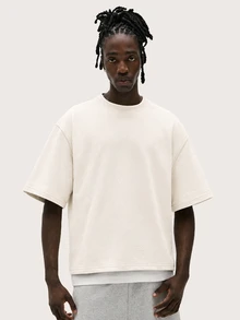 Baseblock 男士字母印花休閒百搭日常穿著短袖T恤 - 杏色 - 查看 4