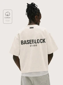 Baseblock 男士字母印花休閒百搭日常穿著短袖T恤 - 杏色 - 查看 1