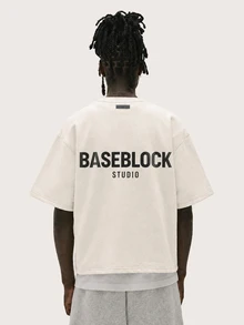 Baseblock 男士字母印花休閒百搭日常穿著短袖T恤 - 杏色 - 查看 2