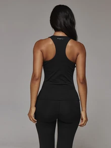 Musera Sport Scoop Neck Padded Bust Racer Back Logo Fitted Active Top Sport Essentials Basics Gym Workout Autumn Fall Winter - Black - View 5