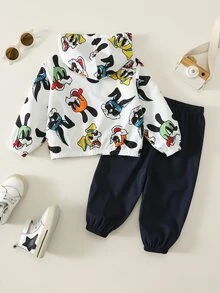 SHEIN 男女嬰兒/幼兒 2件組秋冬休閒可愛動物印花連帽外套套裝，嬰兒冬季服飾/套裝，街頭風 - 藏蓝色 - 查看 2