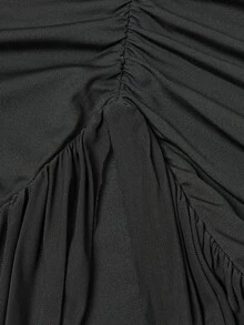 Poshavie Poshavie Plus Size Black Winter Elegant Formal Evening Mesh Ruched Bodycon Maxi Dress For Women,Sheer Knit Patchwork Cocktail Party Gown For Curvy Ladies - Black - View 7