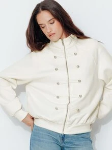 Pimkie Edition Women's Solid Color Zipper & Button Design Casual Jacket - Beige - View 1