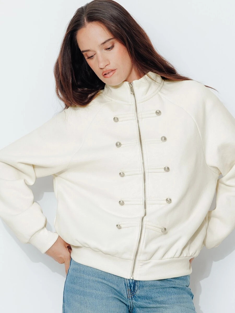 Pimkie Edition Women's Solid Color Zipper & Button Design Casual Jacket - Beige - View 1