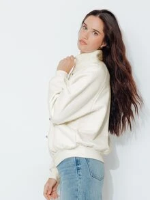 Pimkie Edition Women's Solid Color Zipper & Button Design Casual Jacket - Beige - View 3