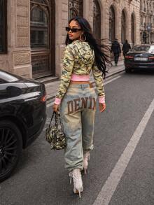 BamGleam Women's Casual Sports Camouflage Print Long Sleeve Sweatshirt, Autumn/Winter - Army Green - View 2