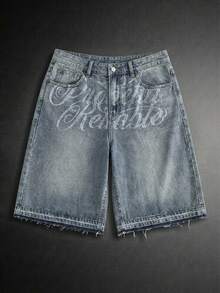 NORVETH Men's Washed Denim Shorts With Embroidery, Fashionable - Blue - View 3