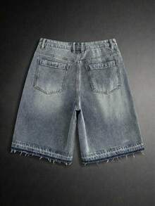 NORVETH Men's Washed Denim Shorts With Embroidery, Fashionable - Blue - View 4
