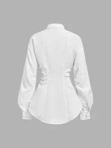 SHEIN MOD قميص بلون موحد بأكتاف منسدلة وخصر نحيف - أبيض - مشاهدة 4