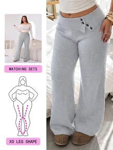 Solflare Plus Size Women Solid Color Casual Versatile Daily Wear Knit Long Pants Lounge Formal Gray Autumn - Light Grey - View 1