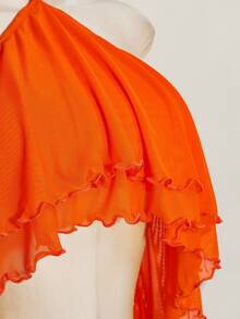 SHEIN ICON Multi-Layer Ruffle Halter Neck Backless Mini Dress For Women Clubbing Night Vacation Orange Red Summer Rave Sexy - Orange - View 8
