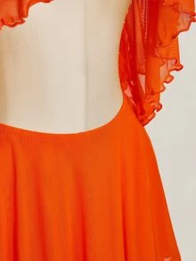 SHEIN ICON Multi-Layer Ruffle Halter Neck Backless Mini Dress For Women Clubbing Night Vacation Orange Red Summer Rave Sexy - Orange - View 7