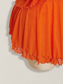SHEIN ICON Multi-Layer Ruffle Halter Neck Backless Mini Dress For Women Clubbing Night Vacation Orange Red Summer Rave Sexy - Orange - View 6