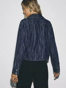 ATUI Studio Jaket Denim Kasual Sehari-hari Serbaguna untuk Wanita - Dark Wash - View 3