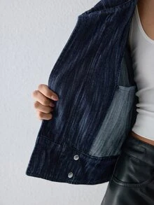 ATUI Studio Jaket Denim Kasual Sehari-hari Serbaguna untuk Wanita - Dark Wash - View 5