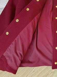 SHEIN Girlism Teen Girl Autumn/Winter Short Overcoat, Small Stand Collar Single-Breasted Metal Buttons Elegant With Pockets Red Overcoat, Suitable For Commuting And Fashionable - Burgundy - View 8