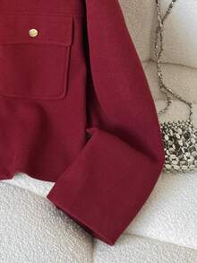 SHEIN Girlism Teen Girl Autumn/Winter Short Overcoat, Small Stand Collar Single-Breasted Metal Buttons Elegant With Pockets Red Overcoat, Suitable For Commuting And Fashionable - Burgundy - View 6