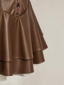 SHEIN ICON Women's Y2k Fashionable Gyaru Concert Women Outfit Club Party Festival Rave Cross Strap PU Leather Open Back Mini Halter Dress Brown - Brown - View 8
