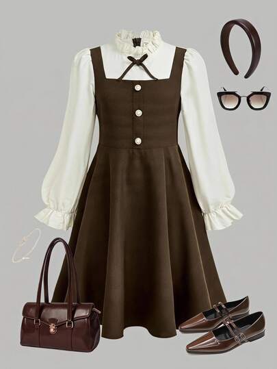 SHEIN Kids Tween Girl Tween Girls Dresses Elegant And Stylish Autumn Dress Suitable For Everyday Wear The Autumn And Winter Seasons And Outfit For Christmas