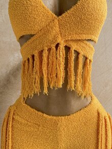 Soleia Setelan Sweater Wanita untuk Liburan Pantai, Musim Panas, Gaya Boho Seksi, Warna Oranye - Kuning - View 6